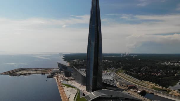 Agosto 2020, Rússia, São Petersburgo: arranha-céu Lakhta Center. Vista aérea — Vídeo de Stock