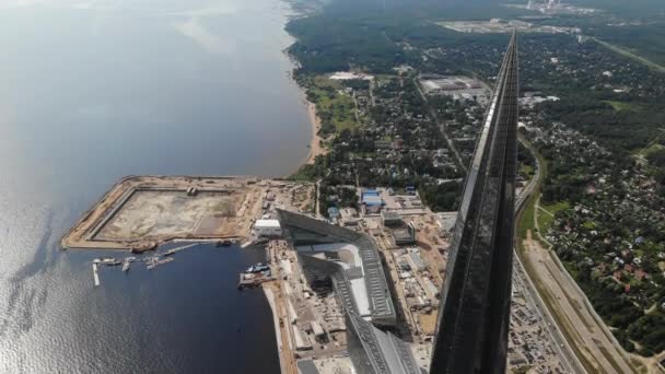 Agosto 2020, Rússia, São Petersburgo: arranha-céu Lakhta Center. Vista aérea — Vídeo de Stock