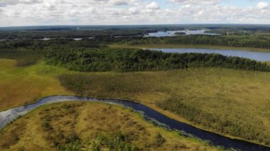 Güzel manzara. Göller, ormanlar ve bataklıklar. Yaz. Hava görünümü.