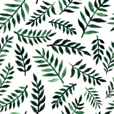Vektör seamless modeli suluboya yeşil beyaz bir arka plan üzerinde bırakır. Baskı, duvar kağıdı, ev dekorasyonu, tekstil, ambalaj tasarımı, daveti veya Web sitesi arka plan doku.