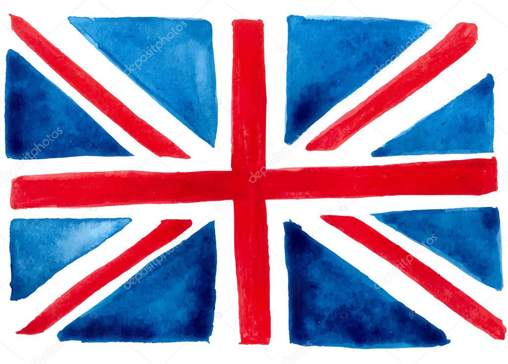 Vector illustration. Watercolors Hand drawing. British flag. Art Texture background