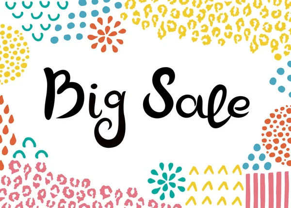 Big Sale. Hand drawn lettering. Background with abstract hand drawn textures. — Διανυσματικό Αρχείο
