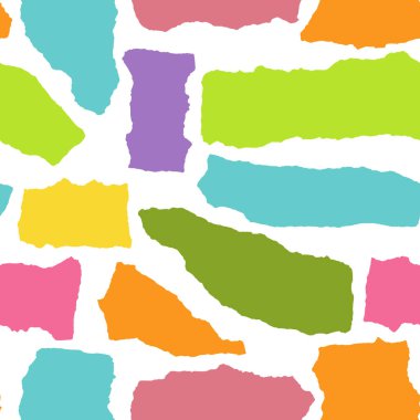 Renkli kağıt farklı şekiller beyaz arka plan üzerinde izole hurda vektör dikişsiz desen. Yırtık kağıt parçaları.