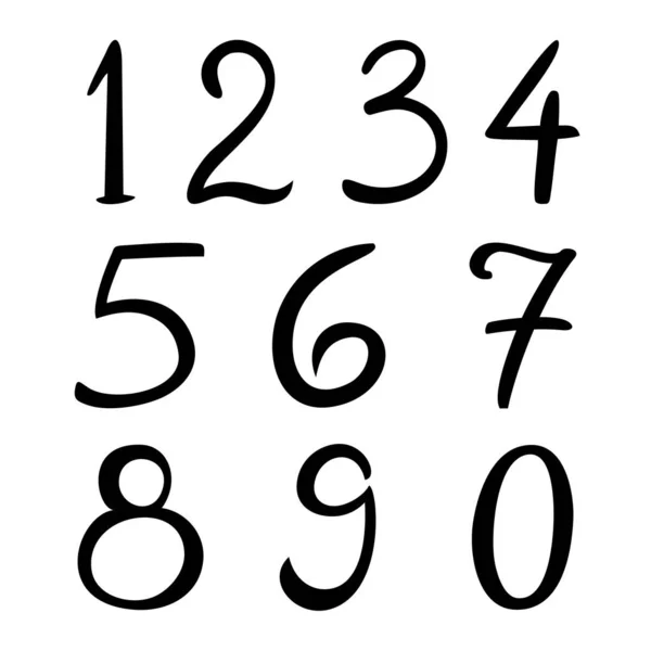 Números establecidos en estilo caligráfico dibujado a mano. Números vectoriales aislados sobre fondo blanco . — Vector de stock