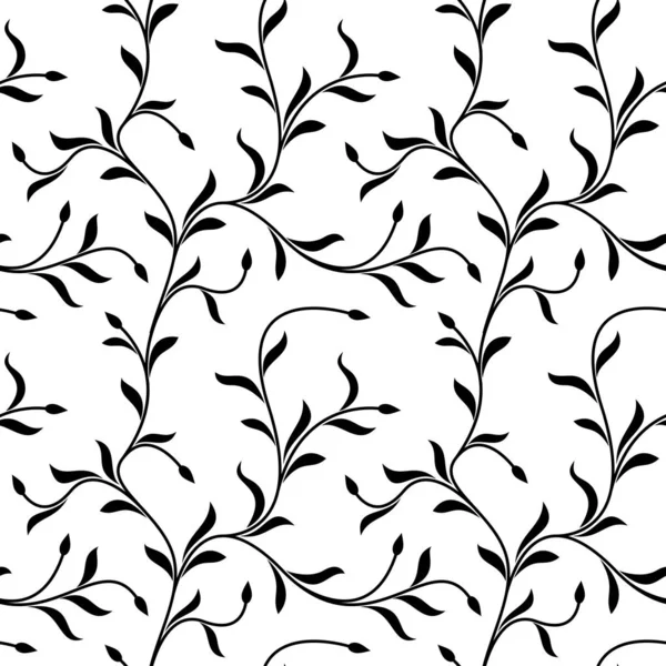 Patrón sin costuras. Delgadas ramitas delicadas con hojas aisladas sobre fondo blanco. Textura para imprimir, papel pintado, decoración para el hogar, textil, diseño de paquetes — Vector de stock