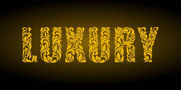 Lusso. Lettere d'oro da un ornamento floreale su uno sfondo scuro. Design di lusso — Vettoriale Stock