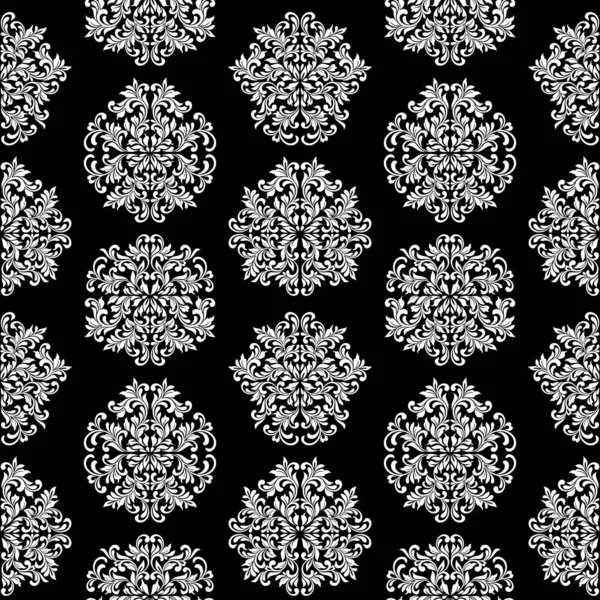 Patrón sin costuras de lujo. Fondo de pantalla negro en estilo vintage. Damasco de fondo. Textura para imprimir, papel pintado, decoración para el hogar, textil, diseño de paquetes — Vector de stock