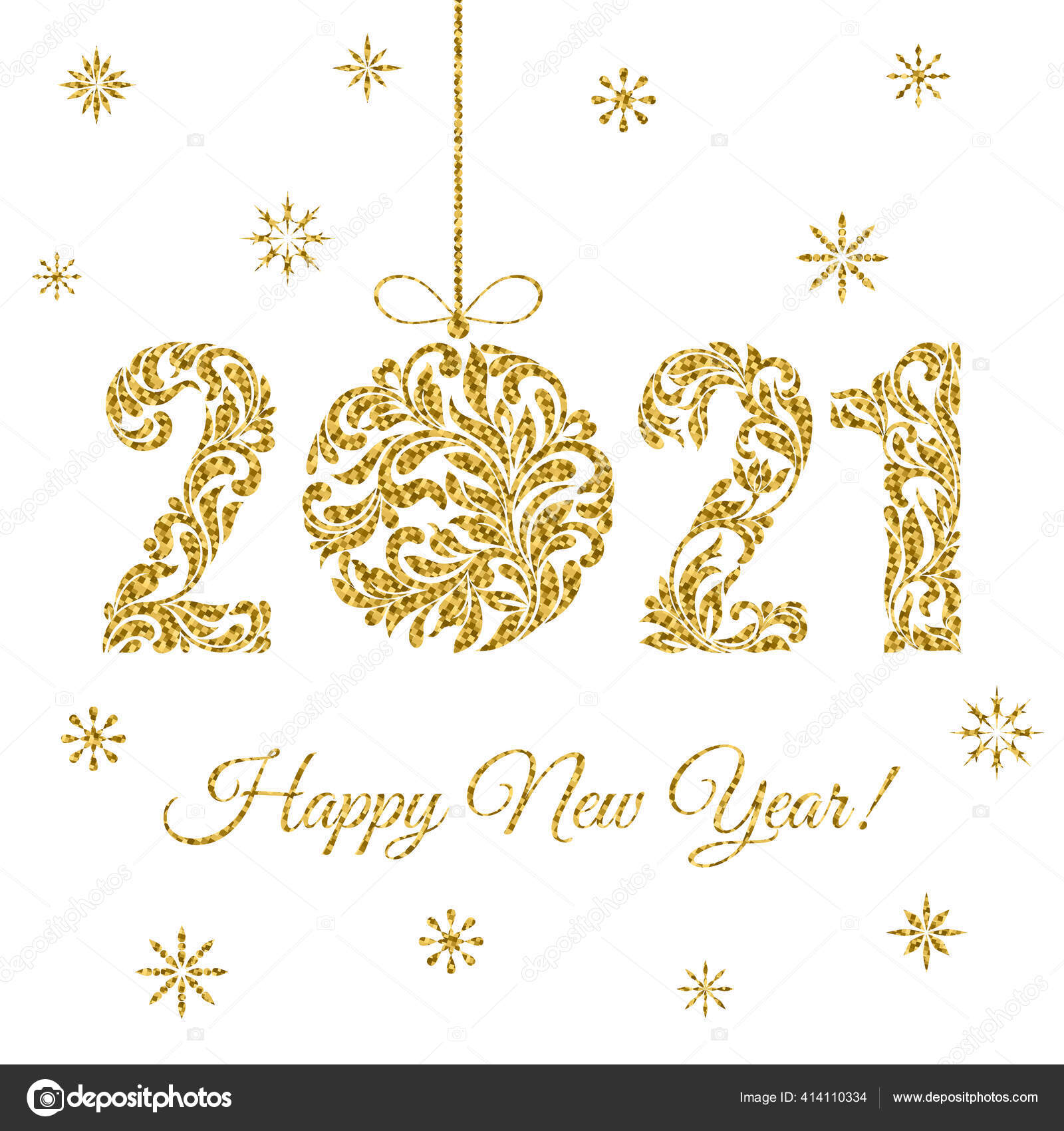 Happy New Year 2021 Figures Christmas Ball Floral Ornament Golden Stock  Vector Image by ©IrinaOmelchak #414110334