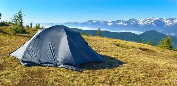 Landscape of highland with touristic tent.