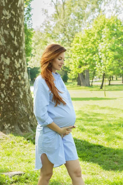 Pregnant Woman Enjoying Park Spring Summer Day — Stock Photo, Image