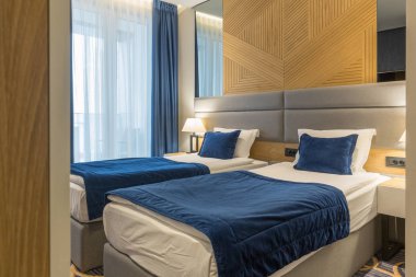Modern lüks otel çift kişilik yatak odası iç