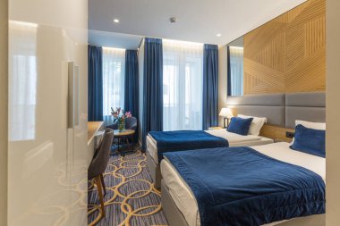 Modern lüks otel çift kişilik yatak odası iç
