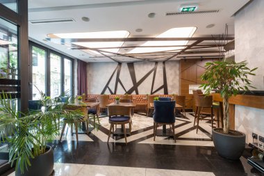 Modern bir otel lounge cafe bar restoran iç