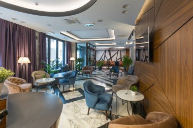 Modern bir otel lounge cafe bar restoran iç