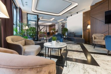 Modern bir otel lounge cafe bar restoran iç