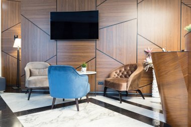 Modern bir otel lounge cafe bar restoran iç