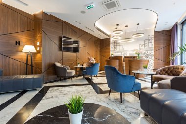 Modern bir otel lounge cafe bar restoran iç