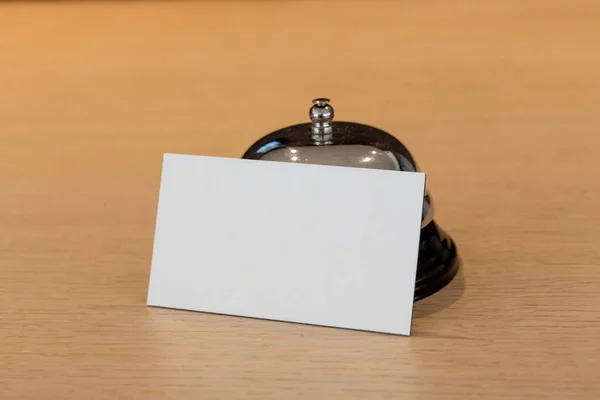 Empty Business Card Reception Bell Hotel Reception Desk — Stock Photo, Image