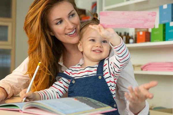 Mother mother reading book to her toddler