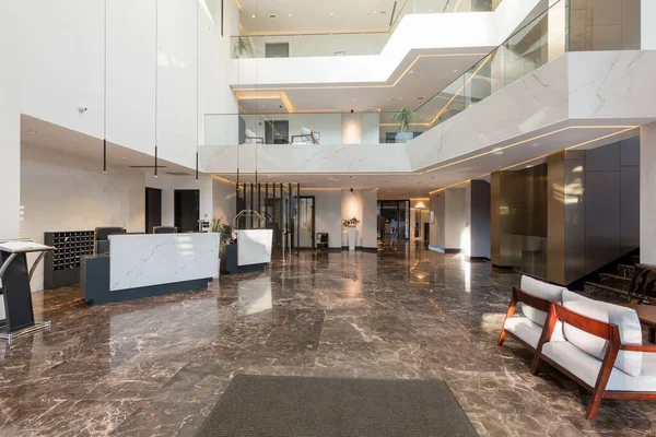 Interior Luxury Hotel Lobby Marble Floor Reception Counter — Stock Photo, Image