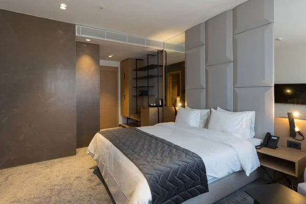 Interior Quarto Hotel Luxo Cama Principal — Fotografia de Stock
