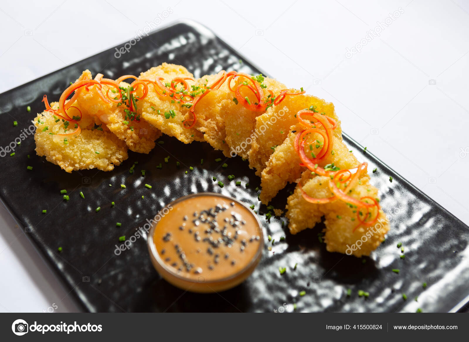 Japanese Style Deep Fried Shrimp Served Black Stone — Stock Photo