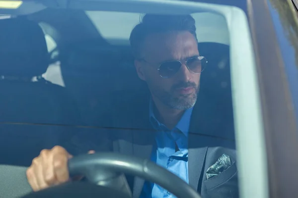 Confident Handsome Businessman Driving Car — Stock Photo, Image