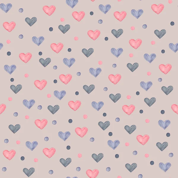 Watercolor Seamless Pattern Hearts Different Colors Shapes — Stock Photo, Image