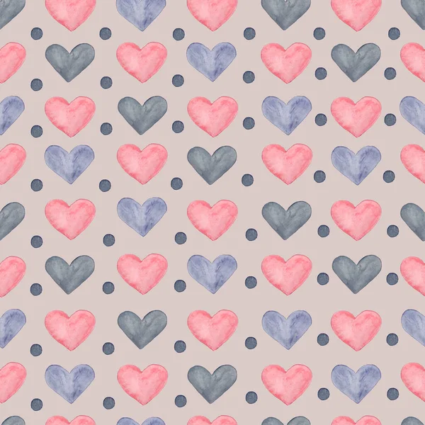 Υδατογραφία Αδιάλειπτη Μοτίβο Των Καρδιών Των Διαφορετικών Χρωμάτων Και Σχημάτων — Φωτογραφία Αρχείου