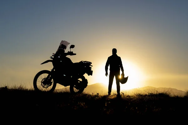 Călătorie Motocicleta Răsărit Dimineață Fericită — Fotografie, imagine de stoc