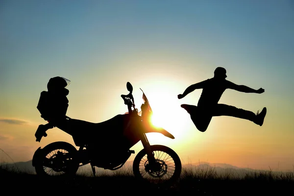 Silhouette Dynamic Energetic Positive Motorcyclist — Stock Photo, Image
