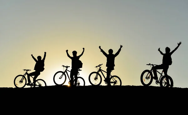 successful and fun cyclists group silhouette