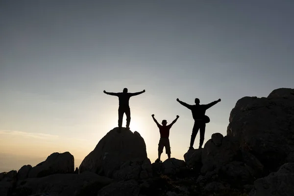三个基因登山者成功的喜悦 — 图库照片
