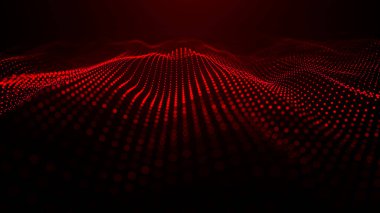 Karanlık bir arka planda hareket eden dalgaların illüzyonunu yaratan soyut renkli, ışıldayan noktaların dalgası. Görselleştirme, teknolojiyi, geleceğin sanatını birleştiren 3D dinamik bir vektör dalgasına benziyor.
