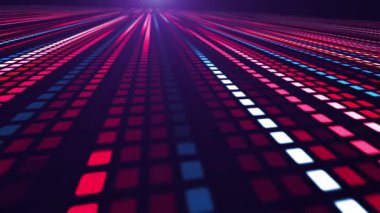 Çok renkli, parlayan kare segmentlerin olduğu animasyon uzaklığa gidiyor. Veri işaretçilerini ya da bir müzik eşitleyicisini hatırlatan neon ışığı hareketi efekti yaratır.. 