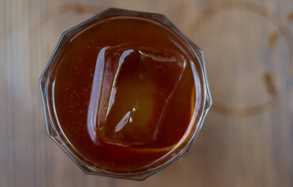 Vaso Café Elaborado Frío Sobre Fondo Madera Americano Helado Cafetería — Foto de Stock