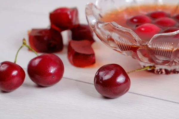 Red Cherry Jelly White Background — Stock Photo, Image