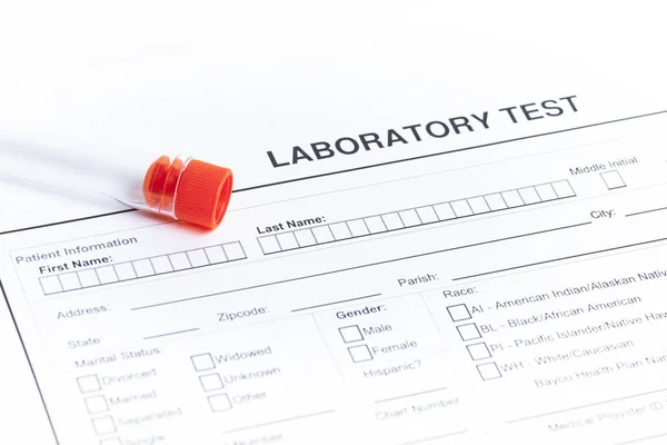 Form to fill in with results and empty tube