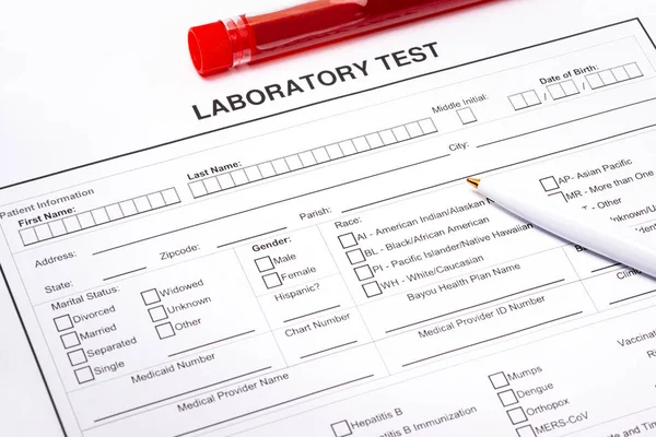 Form to fill in with results of blood test in tube