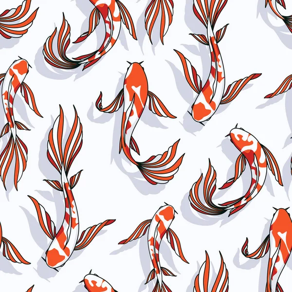 Carpa koi vetor sem costura padrão goldfish fundo peixe textura — Vetor de Stock