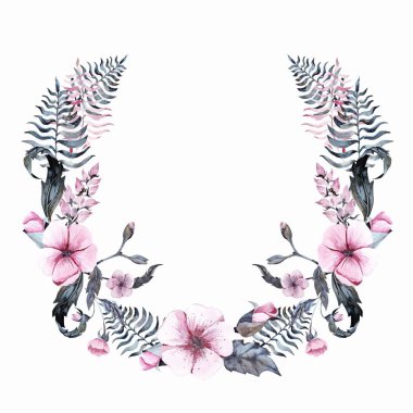 suluboya çiçek pembe çelenk elle çizilmiş küçük resim