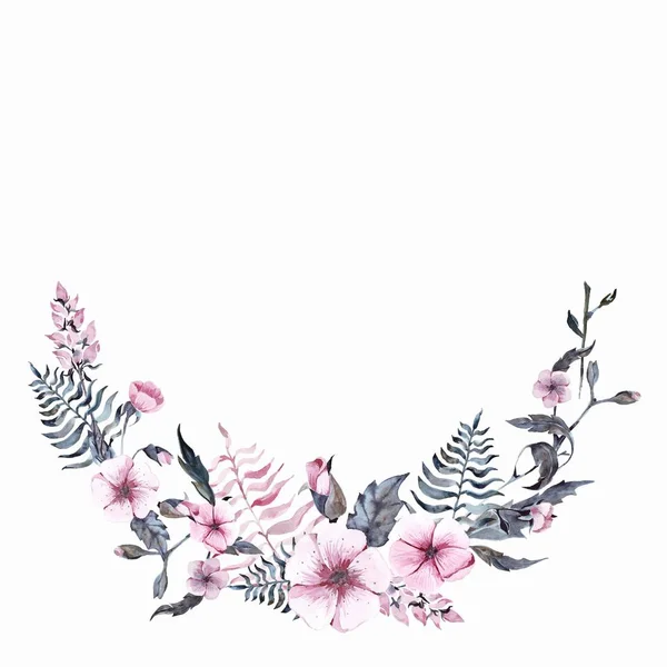 Watercolor floral pink wreath hand drawn clip art — Stock Photo, Image