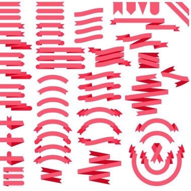 Pembe kurdele vektör klip sanat set 64 düz şeritler ve afiş