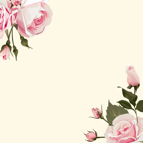 Vector Fondo floral con rosas rosadas en los conners — Vector de stock