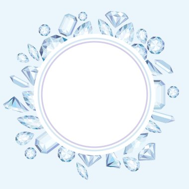 Parlak mücevher ile elmas ve kristaller pastel renk arka plan ile Vektör daire etiket