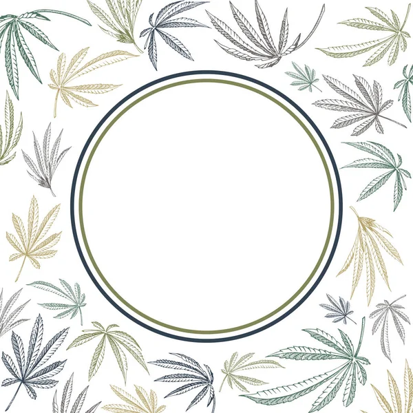 Marco de círculo vectorial de planta de cáñamo y hojas de cannabis con etiqueta redondaMobile — Vector de stock