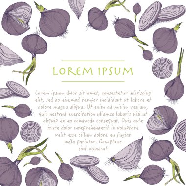 Soğan sebze için sosyal medya arka plan ve şablonları ile vektör daire kare