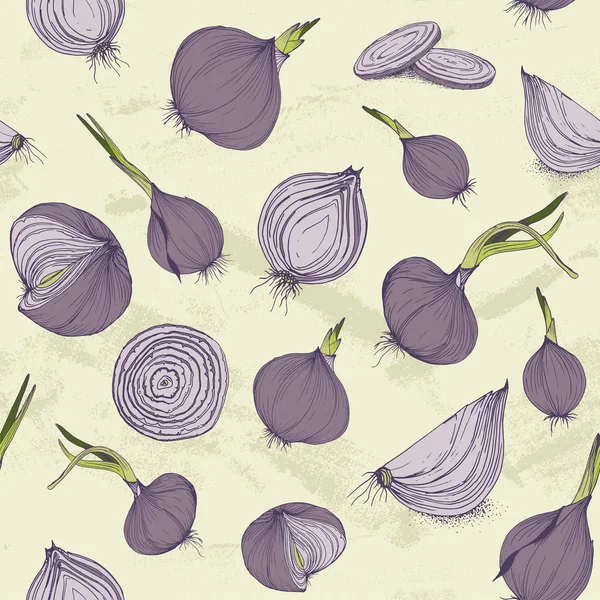 Vektor nahtlose Muster mit Zwiebeln Gemüse Textildruck Garten Textur für Hintergrund — Stockvektor