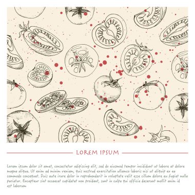 Background with outline tomatoes social media template with doodle vegetable