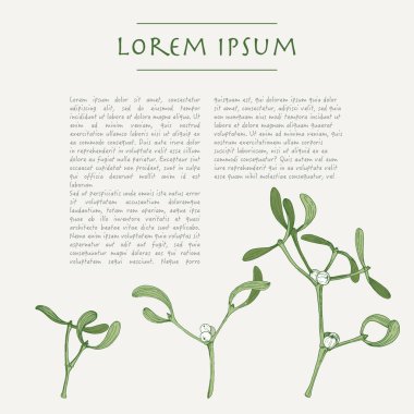 Ökseotu bitki renkli El metin ile çizilmiş sosyal medya şablonu ile Noel arka plan 